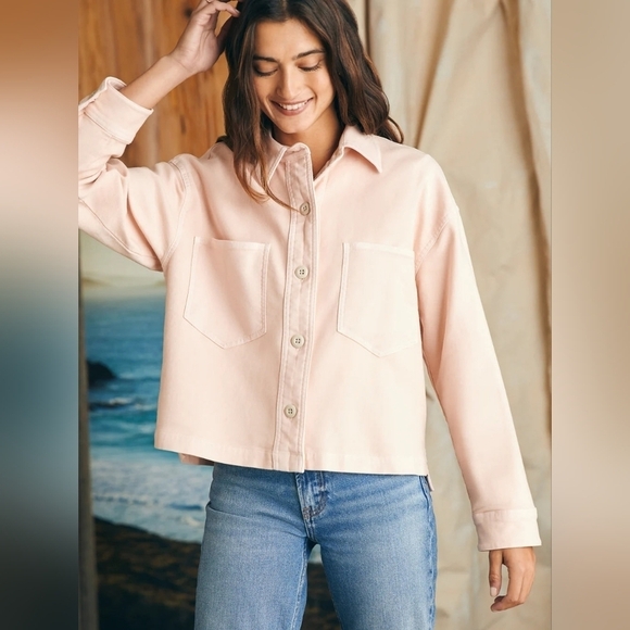 Faherty Stretch Terry Overshirt Peach Whip - Picture 1 of 8